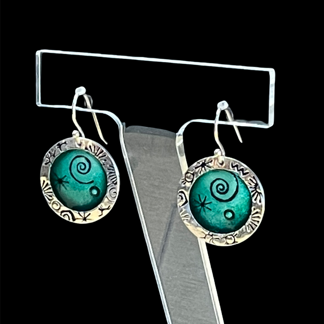 Blue Stamped Silver Earrings