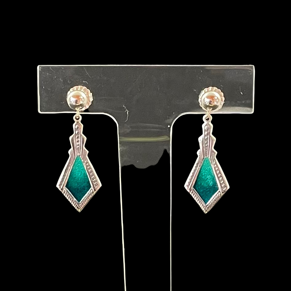 Teal Ombre Art Deco Earrings