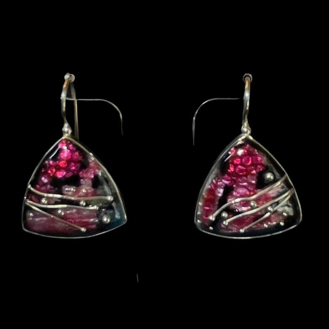 Hot Pink and Silver Textured Earrings