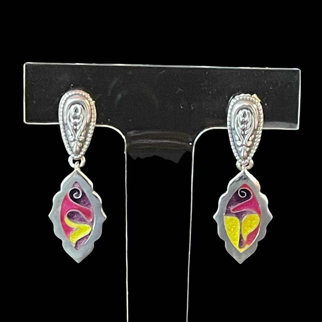 Silver and Cloisonné Earrings