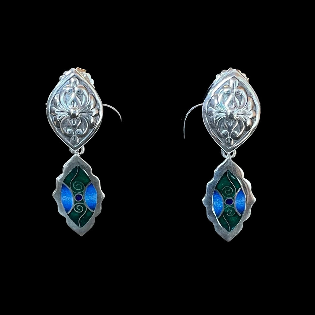 Silver and Blue Cloisonné Earrings